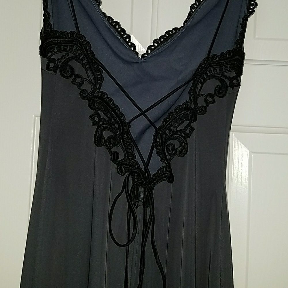 Tadashi Women's Dark Gray Floor Length Evening Gown S Cubic Zirconia Accents - Picture 4 of 8